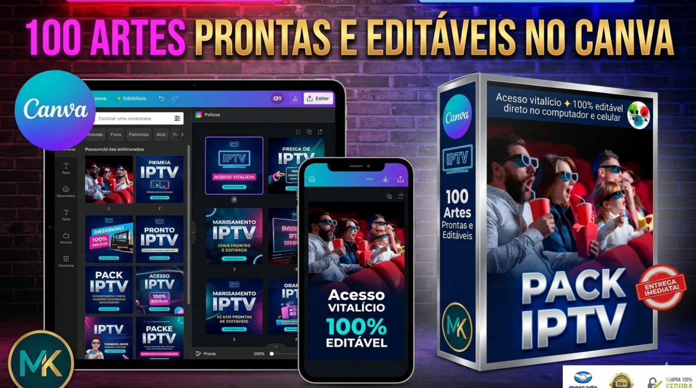 100 ARTES DE IPTV EDITAVEIS NO CANVA